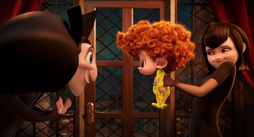 Dracula (Adam Sandler), Dennis (Asher Blinkoff) and Mavis (Selena Gomez) in Columbia Pictures and Sony Pictures Animation's HOTEL TRANSYLVANIA 2.